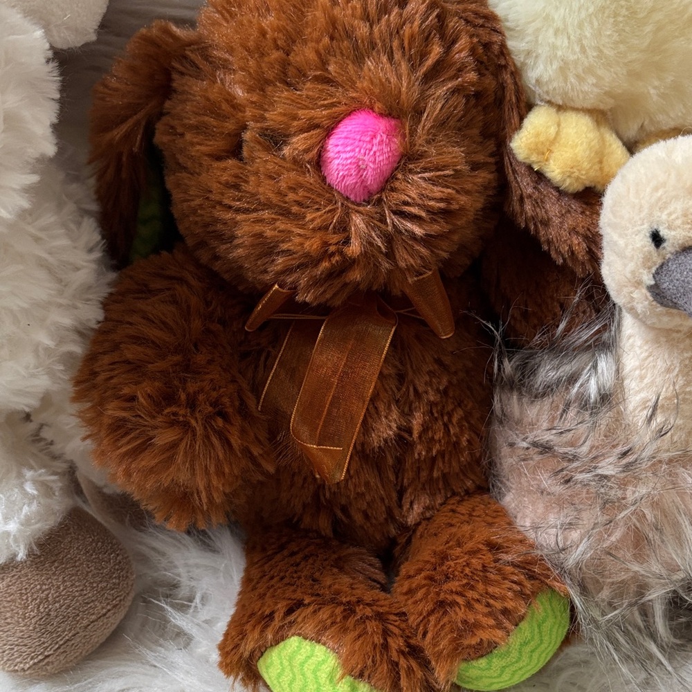 Stuffy Plush Toy Lot 8 Stuffed Animals Bunnies Lamb Duck Puppy Ostrich - Picture 5 of 12